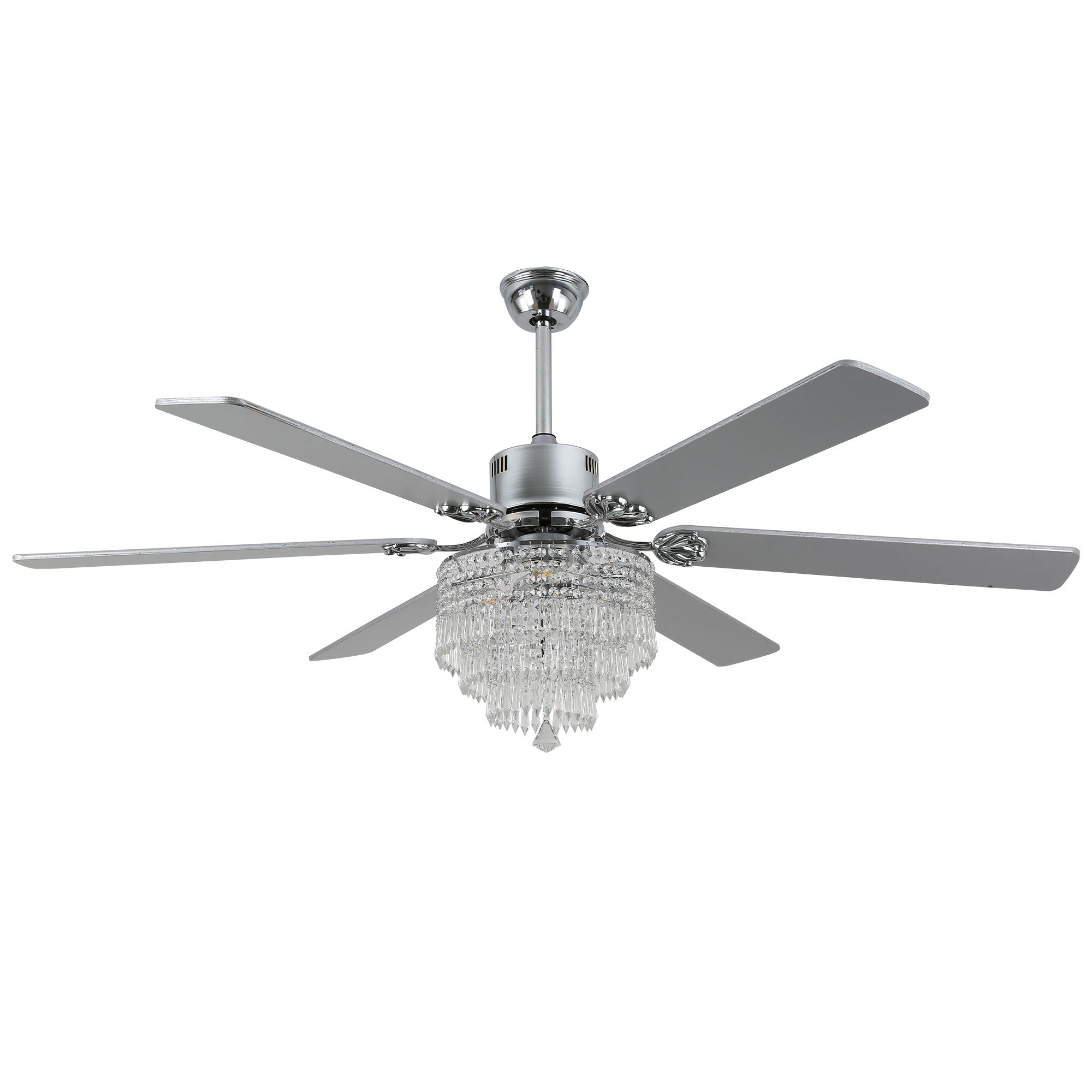 DC6502-BellaDepot 65" Black/Silver Finish Metal Crystal Wooden Reversible Ceiling Fan with Remote and 3 Lights, Large Size Ceiling Fan