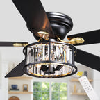 52 Inch Modern Glam Crystal Flush Mount Ceiling Fan with Lights and Remote, 6 Speeds DC Motor Reversible Low Profile Ceiling Fan