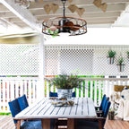 24 Inch Industrial Farmhouse Outdoor Caged Ceiling Fan with LED Lights and Remote, 6 Speed DC Motor Patio Ceiling Fan Waterproof