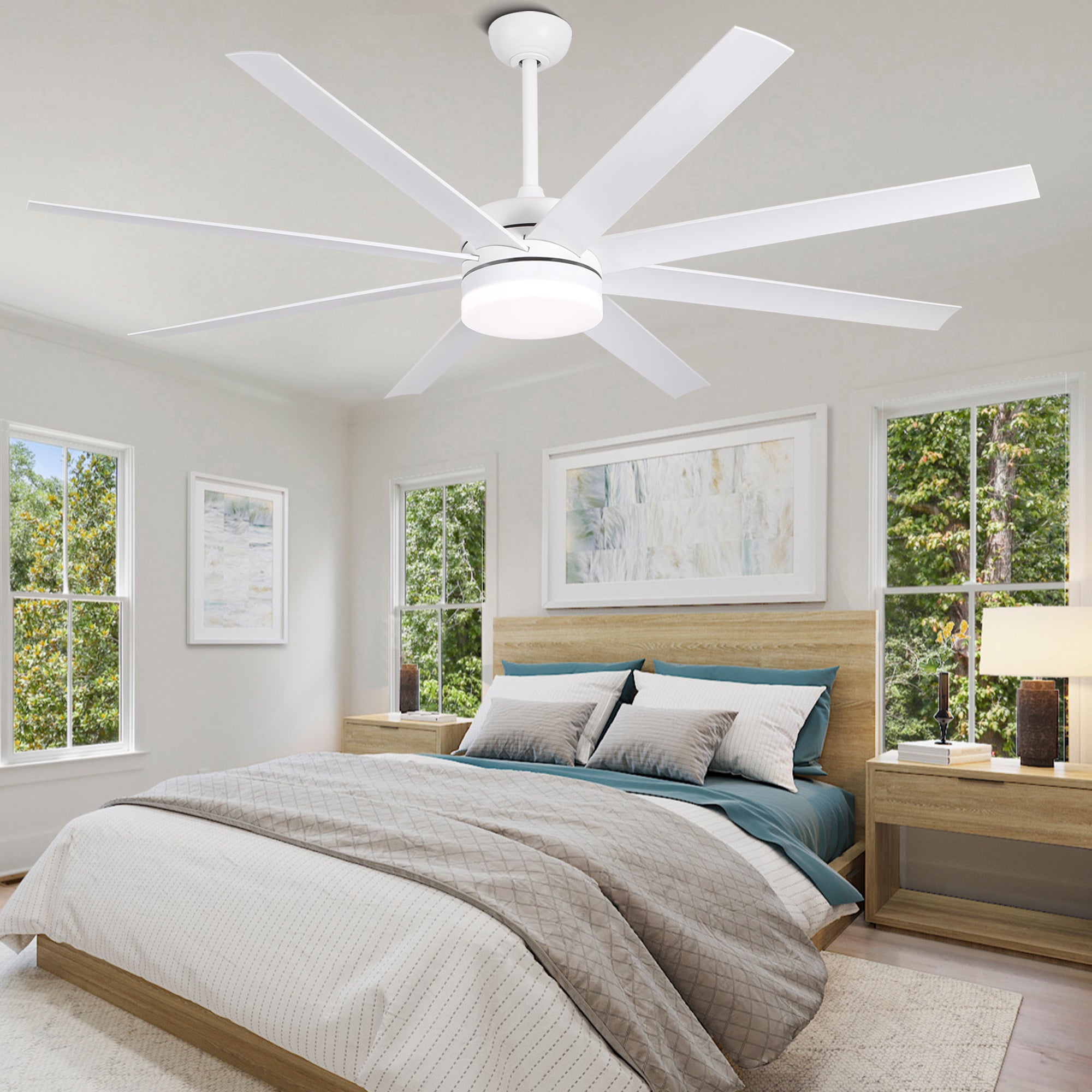 DC6505GED-BellaDepot 65" 8 Blades Simple Modern Reversible Ceiling Fan with Remote and LED Light Kit Included, 6-speed Dimmable Ceiling Fan