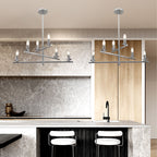 6 Lights Black/Chrome Finish Linear Industrial Chandelier, DIY Shape Linear Chandelier Dining Room Pendant Light