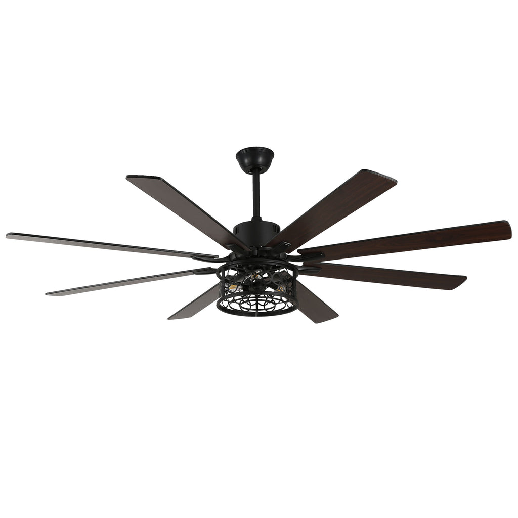 72 Inch 8-Blade Black/White Farmhouse Ceiling Fan with Lights and Remote, 6 Speeds DC Motor Reversible Extra Large Caged Ceiling Fan