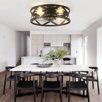 20 Inch Black Industrial Ceiling Fan with Light and Remote, 6-Speed DC Motor Bladeless Ceiling Flush Mount & Downrod Options