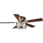 52 Inch Modern Glam Crystal Flush Mount Ceiling Fan with Lights and Remote, 6 Speeds DC Motor Reversible Low Profile Ceiling Fan