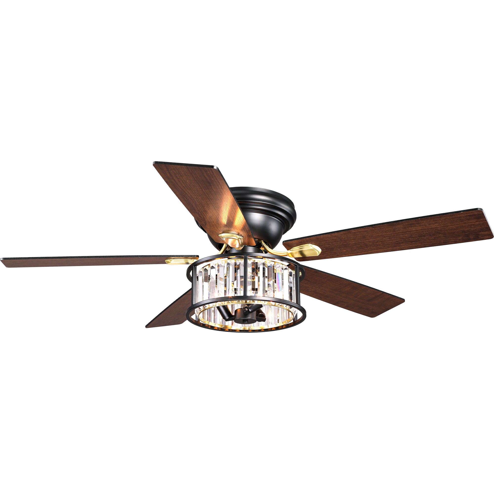 52 Inch Modern Glam Crystal Flush Mount Ceiling Fan with Lights and Remote, 6 Speeds DC Motor Reversible Low Profile Ceiling Fan