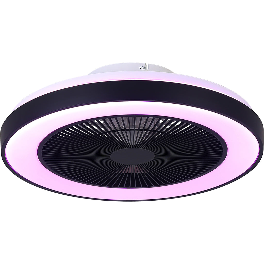 19 Inch Modern Smart Flush Mount Ceiling Fan with Dimmable LED Light and Remote, 6 Speeds DC Motor Bladeless Ceiling Fan for Low Profile with RGB Light