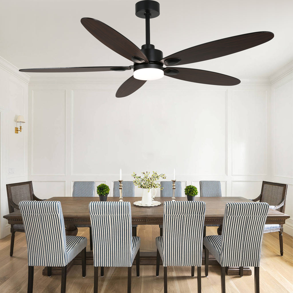 59 Inch Modern Black Ceiling Fan with Dimmable LED Light and Remote Control, 6 Speeds Reversible Ceiling Fan for Large Room