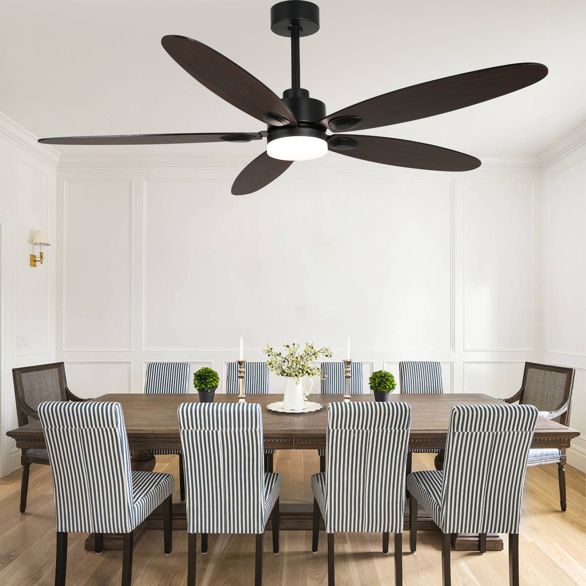 59 Inch Modern Black Ceiling Fan with Dimmable LED Light and Remote Control, 6 Speeds Reversible Ceiling Fan for Large Room