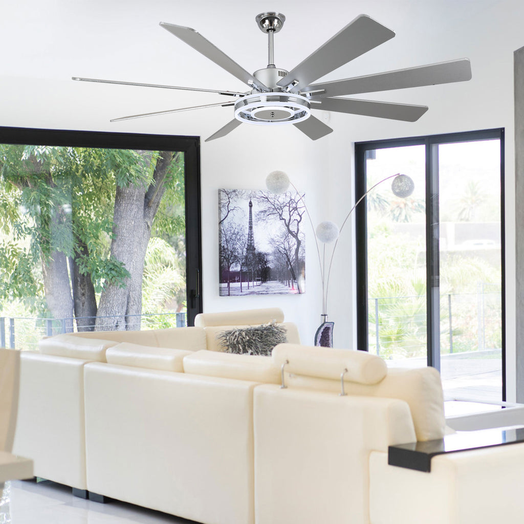 72 Inch Black/Gold/Chrome 8-Blade Modern Extra Large Ceiling Fan with LED Light and Remote, 6 Speeds DC Motor Reversible Ceiling Fan