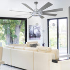 72 Inch Black/Gold/Chrome 8-Blade Modern Extra Large Ceiling Fan with LED Light and Remote, 6 Speeds DC Motor Reversible Ceiling Fan
