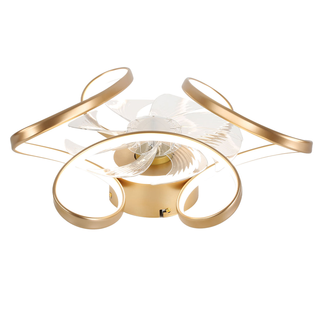 22 Inch Modern Smart Flush Mount Ceiling Fan with LED Lights and Remote, 6 Speeds DC Motor Bladeless Ceiling Fan for Low Profile