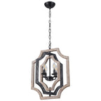 4 - Lights Distressed Wood Chandelier with Adjustable Chain, 16.9" Geometric Chandelier for Entryway with DIY Shade