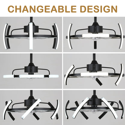 DC2403-24.4" DIY Shape Reversible LED Ceiling Fan with Remote and Light Kit Included