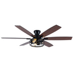 Farmhouse 60 Inch Flush Mount Ceiling Fan with Light Reversible Quiet DC Motor 6 Speed Ceiling Fan with Light Caged Timming Remote Control Ceiling Fan with Light Suit for Bedrooms, Kitchens, Living Rooms