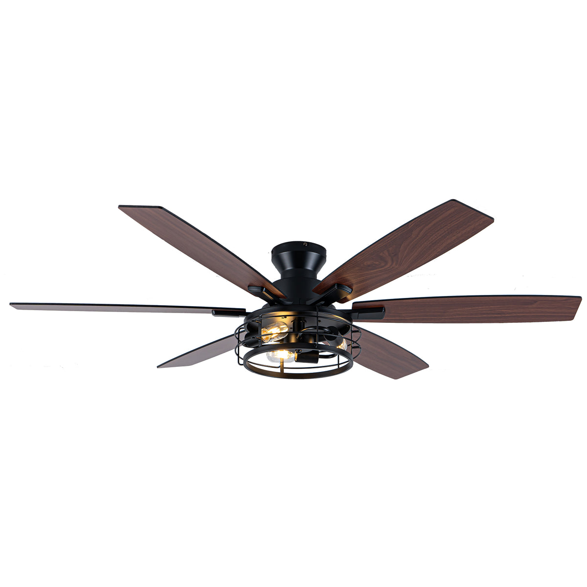 Farmhouse 60 Inch Flush Mount Ceiling Fan with Light Reversible Quiet DC Motor 6 Speed Ceiling Fan with Light Caged Timming Remote Control Ceiling Fan with Light Suit for Bedrooms, Kitchens, Living Rooms