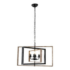 4 - Lights Industrial Geometric Chandelier, Farmhouse Wood Chandelier for Enrtyway with DIY Shape Height Adjustable