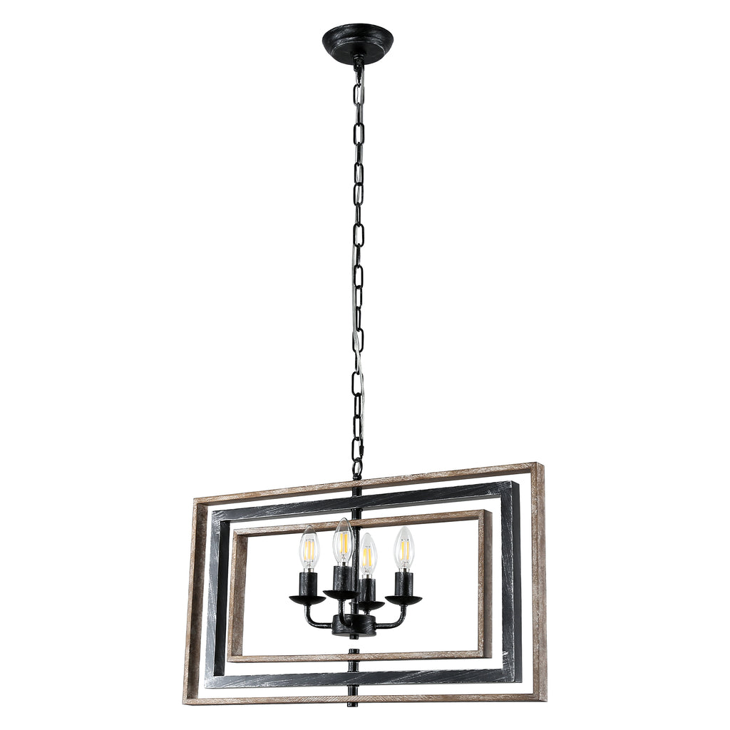 4 - Lights Industrial Geometric Chandelier, Farmhouse Wood Chandelier for Enrtyway with DIY Shape Height Adjustable