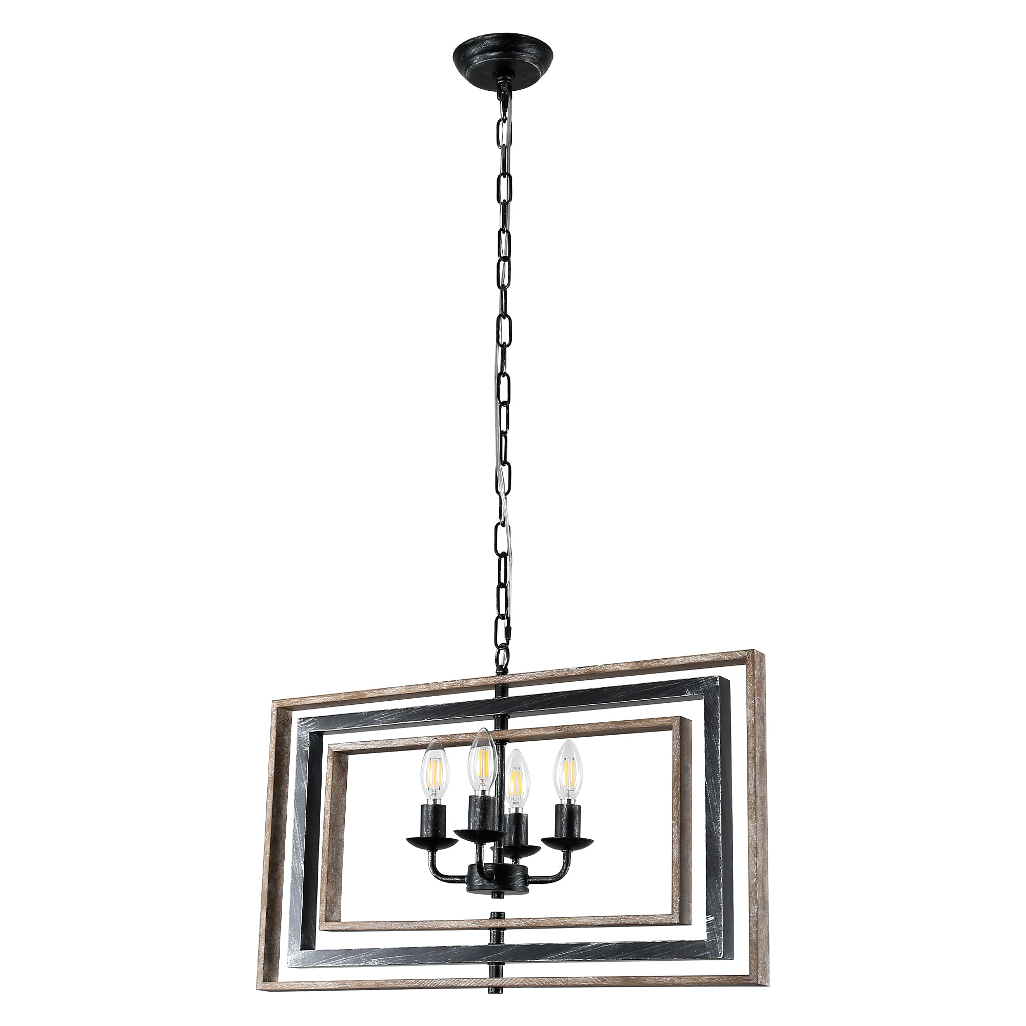 4 - Lights Industrial Geometric Chandelier, Farmhouse Wood Chandelier for Enrtyway with DIY Shape Height Adjustable