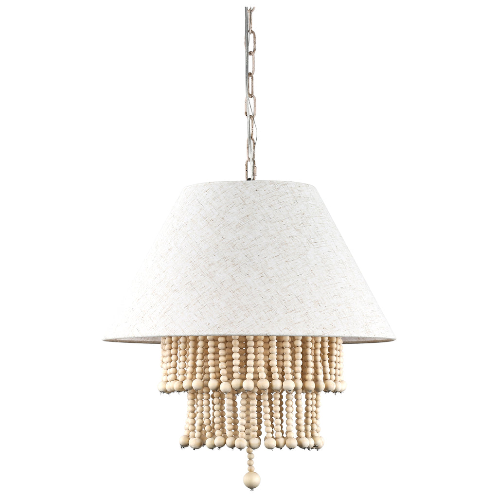 3 - Lights Bohemian Drum Chandelier with Wood Beaded Shade, Fabric Chandelier for Dining Room Living Room