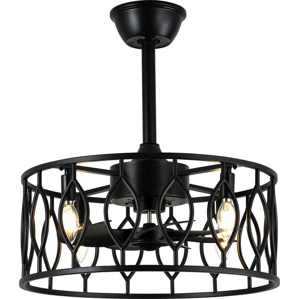 19 Inch Modern Black Caged Ceiling Fan with Lights and Remote Control, 6 Speeds DC Motor Fandelier Bladeless Ceiling Fan