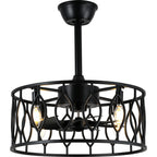 19 Inch Modern Black Caged Ceiling Fan with Lights and Remote Control, 6 Speeds DC Motor Fandelier Bladeless Ceiling Fan