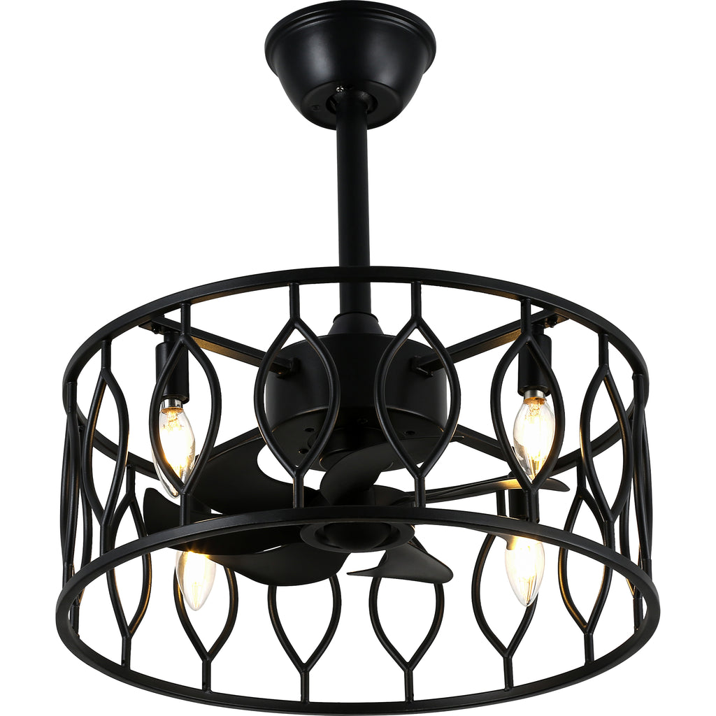 19 Inch Modern Black Caged Ceiling Fan with Lights and Remote Control, 6 Speeds DC Motor Fandelier Bladeless Ceiling Fan