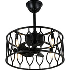 19 Inch Modern Black Caged Ceiling Fan with Lights and Remote Control, 6 Speeds DC Motor Fandelier Bladeless Ceiling Fan