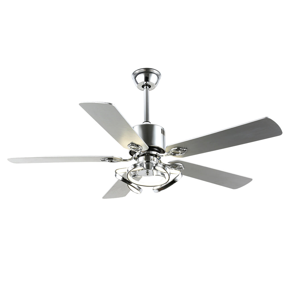 52 Inch Black/Chrome Modern Ceiling Fan with Led Light and Remote Control, 6 Speeds DC Motor Reversible Ceiling Fan for Living Room