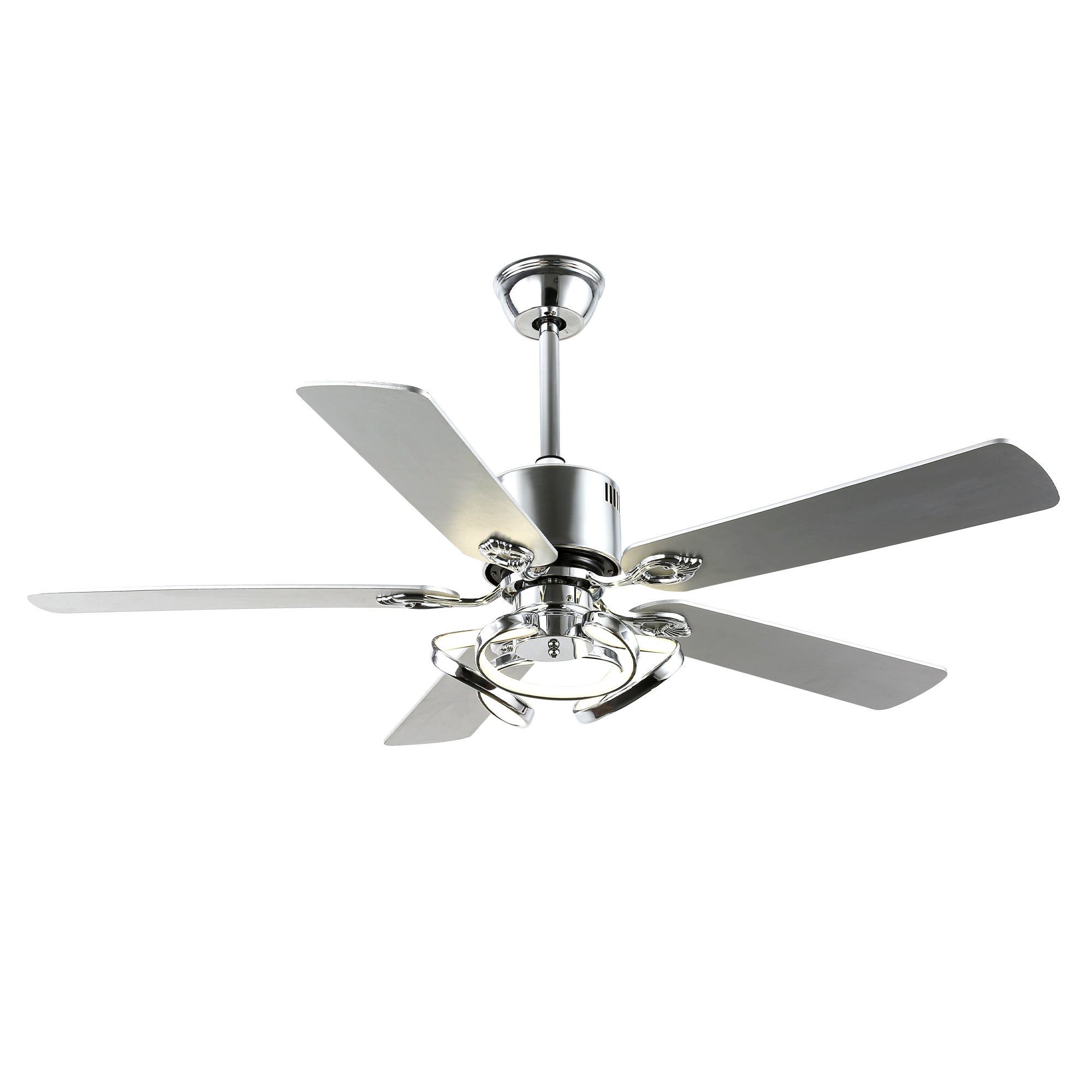 52 Inch Black/Chrome Modern Ceiling Fan with Led Light and Remote Control, 6 Speeds DC Motor Reversible Ceiling Fan for Living Room