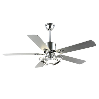 DC5217-52" 5 Wooden Blades Black/Chrome Finish Modern Reversible Ceiling Fan with Remote and Light Kit Included, 6-speed Dimmable Ceiling Fan