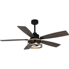 52 Inch Black Farmhouse Ceiling Fan with Lights and Remote Control, 6 Speeds DC Motor Reversible Caged Ceiling Fan