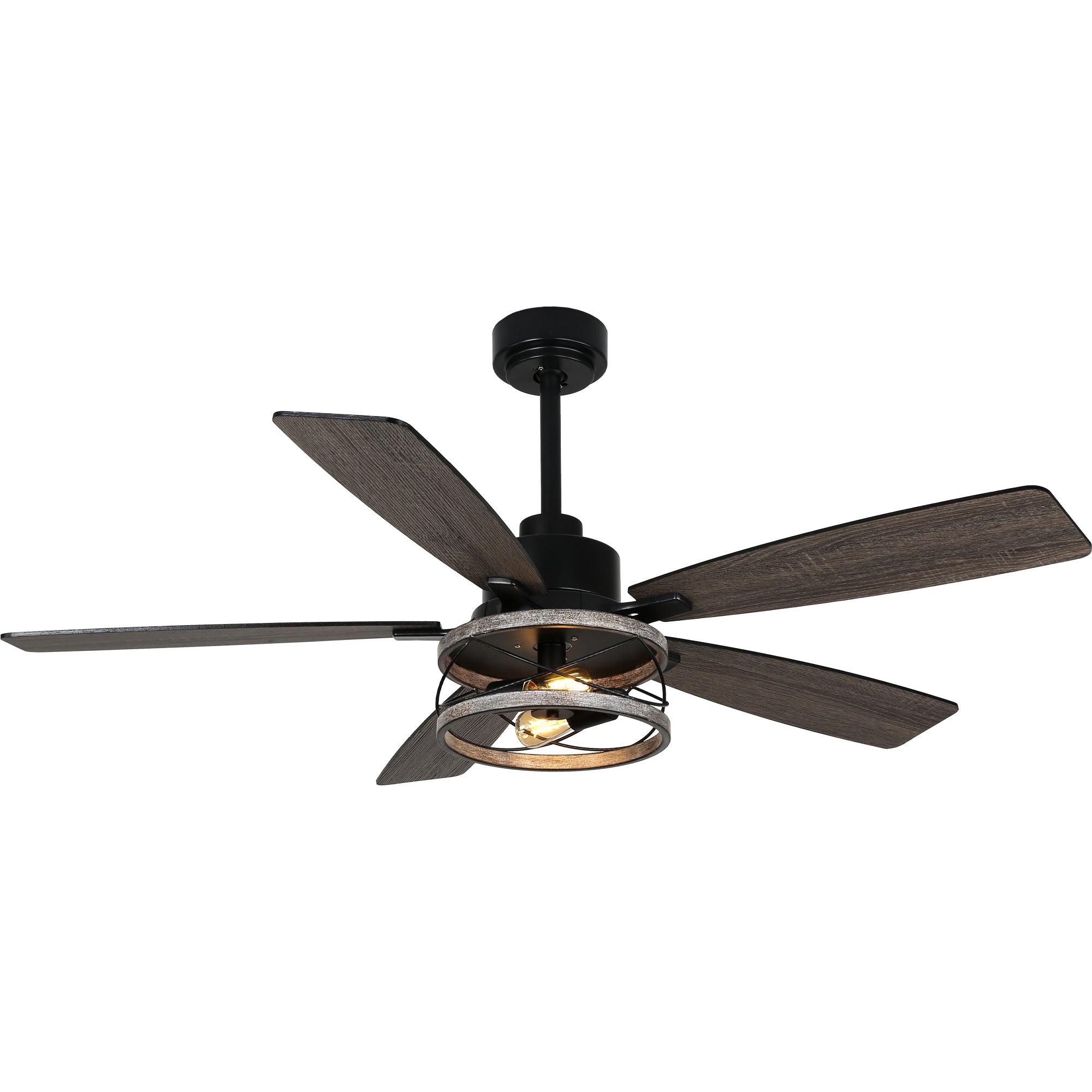 52 Inch Black Farmhouse Ceiling Fan with Lights and Remote Control, 6 Speeds DC Motor Reversible Caged Ceiling Fan