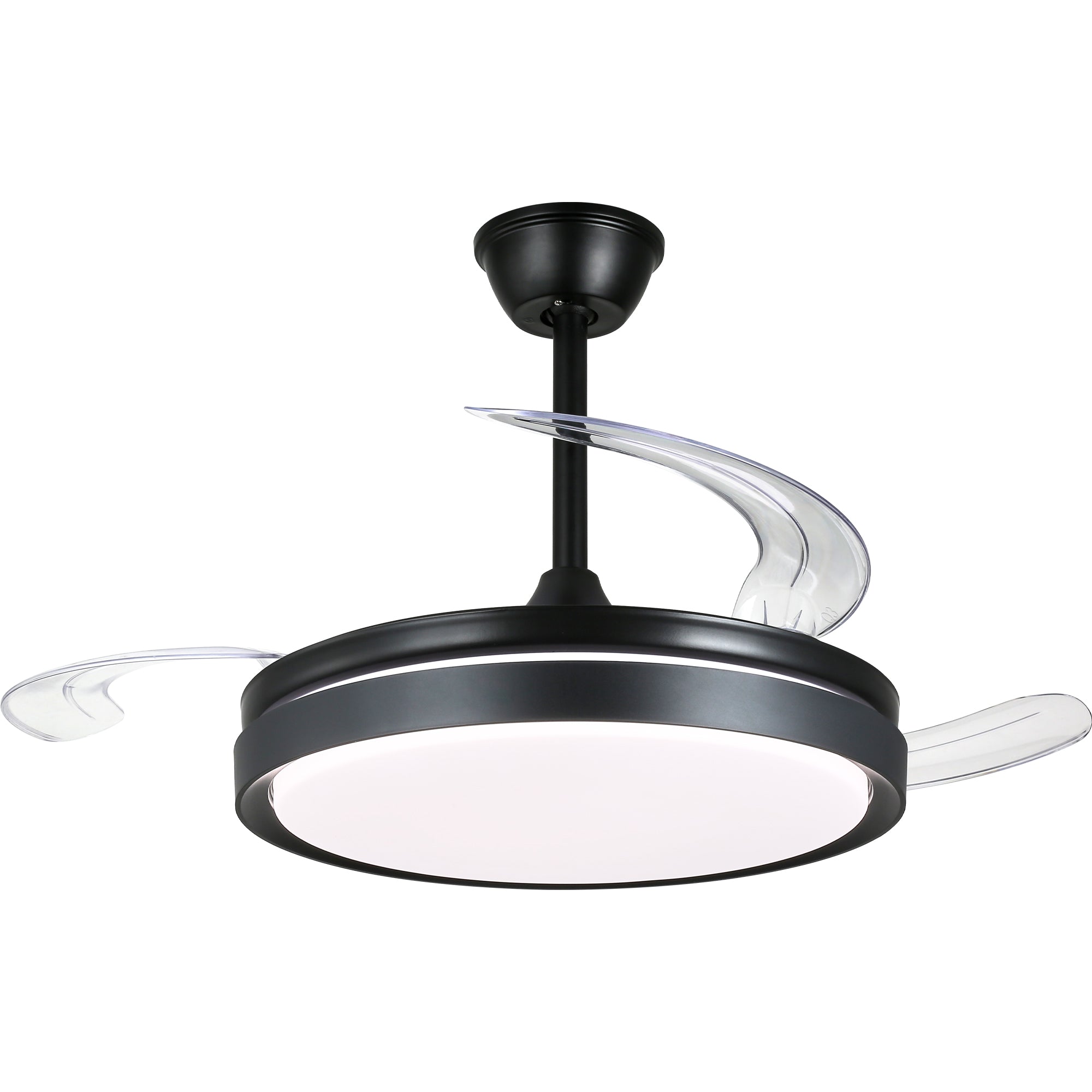 42 Inch Black/Gold/White Modern Retractable Ceiling Fan with LED Light and Remote, 6 Speeds DC Motor Bladeless Ceiling Fan for Bedroom