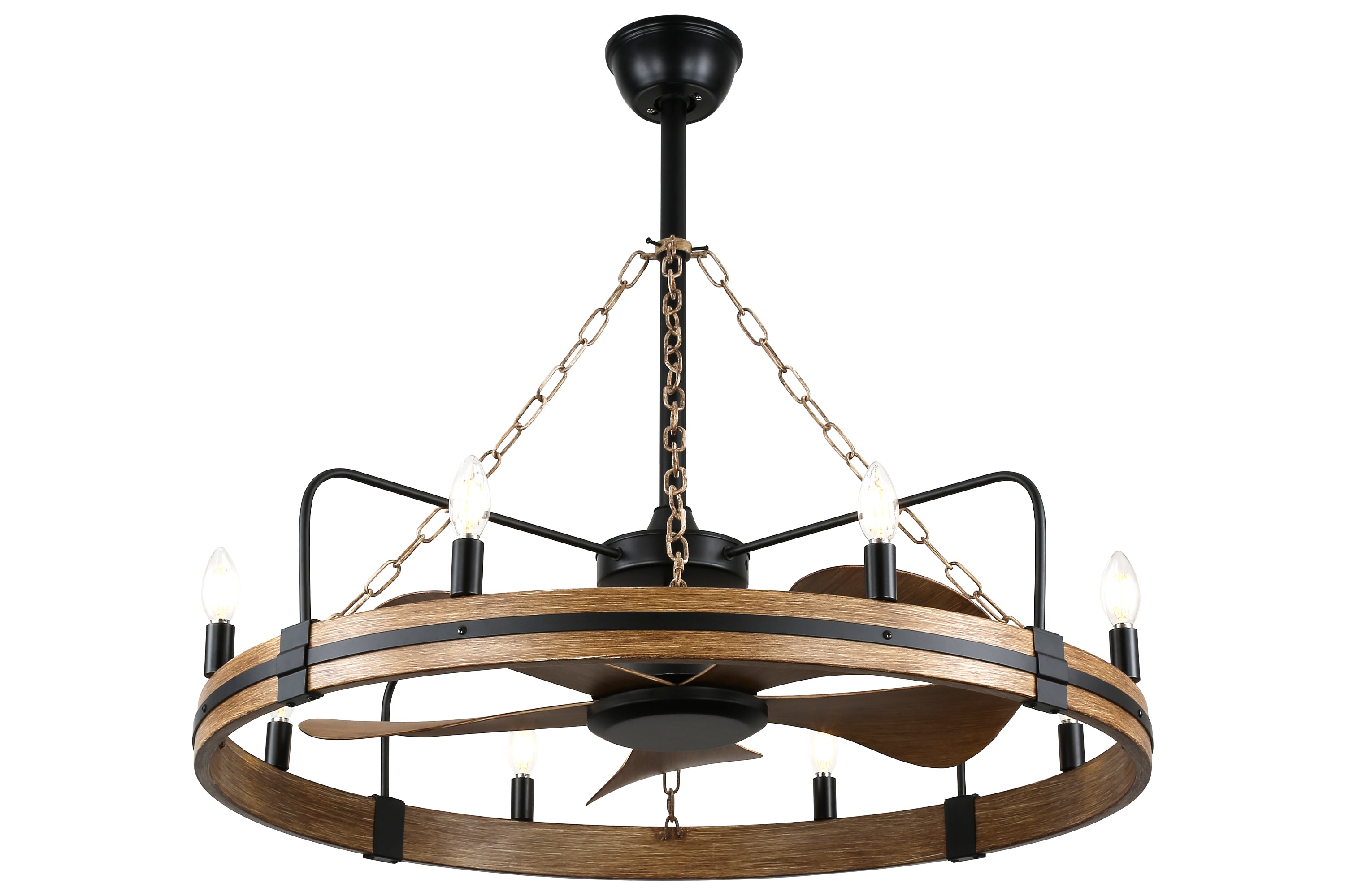 36 Inch Farmhouse Wagon Wheel Ceiling Fan with Lights and Remote Control, 6 Speeds DC Motor Bladeless Fandelier Ceiling Fan