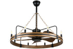 36 Inch Farmhouse Wagon Wheel Ceiling Fan with Lights and Remote Control, 6 Speeds DC Motor Bladeless Fandelier Ceiling Fan