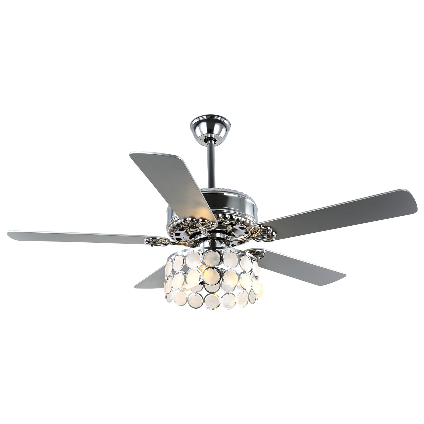 DC5216-52" 5 Wooden Blades Chrome Finish Modern Reversible Ceiling Fan with Remote and Light, 6-speed Large Size Ceiling Fan