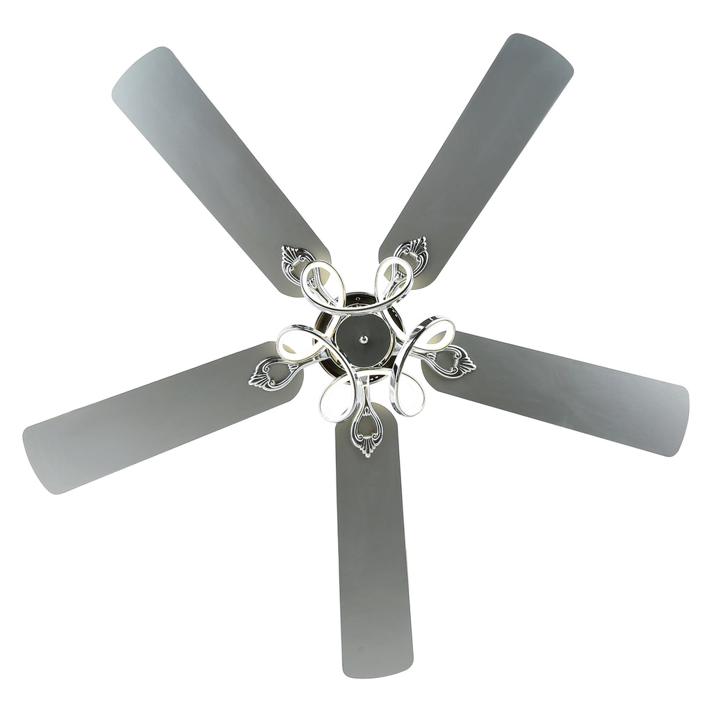 52 Inch Black/Chrome Modern Ceiling Fan with Led Light and Remote Control, 6 Speeds DC Motor Reversible Ceiling Fan for Living Room