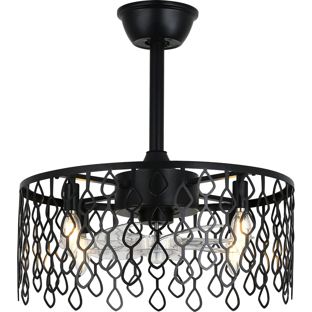 19 Inch Modern Black Drum Caged Ceiling Fan with Lights and Remote, 6 Speeds DC Motor Reversible Bladeless Fandelier Ceiling Fan