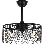 19 Inch Modern Black Drum Caged Ceiling Fan with Lights and Remote, 6 Speeds DC Motor Reversible Bladeless Fandelier Ceiling Fan
