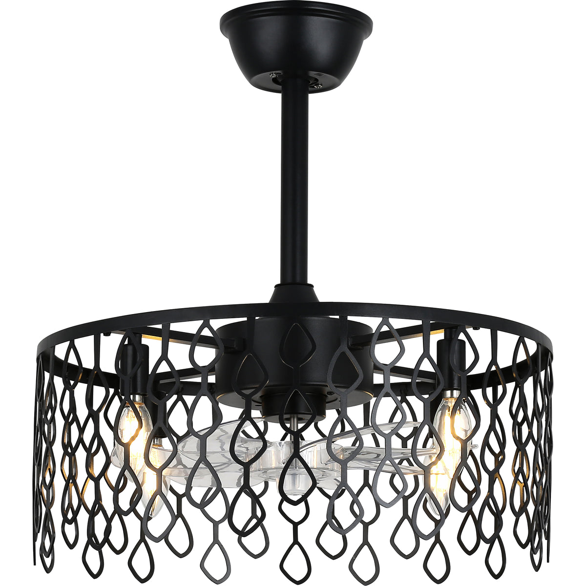 19 Inch Modern Black Drum Caged Ceiling Fan with Lights and Remote, 6 Speeds DC Motor Reversible Bladeless Fandelier Ceiling Fan