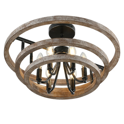 FC4111-6 Lights Classic Wood Chandelier, Height Adjustable Home Decoration Pendant Light