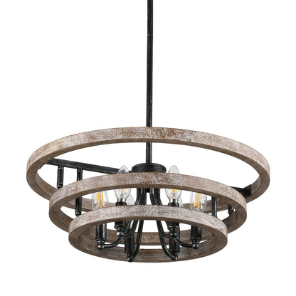 FC4111-6 Lights Classic Wood Chandelier, Height Adjustable Home Decoration Pendant Light