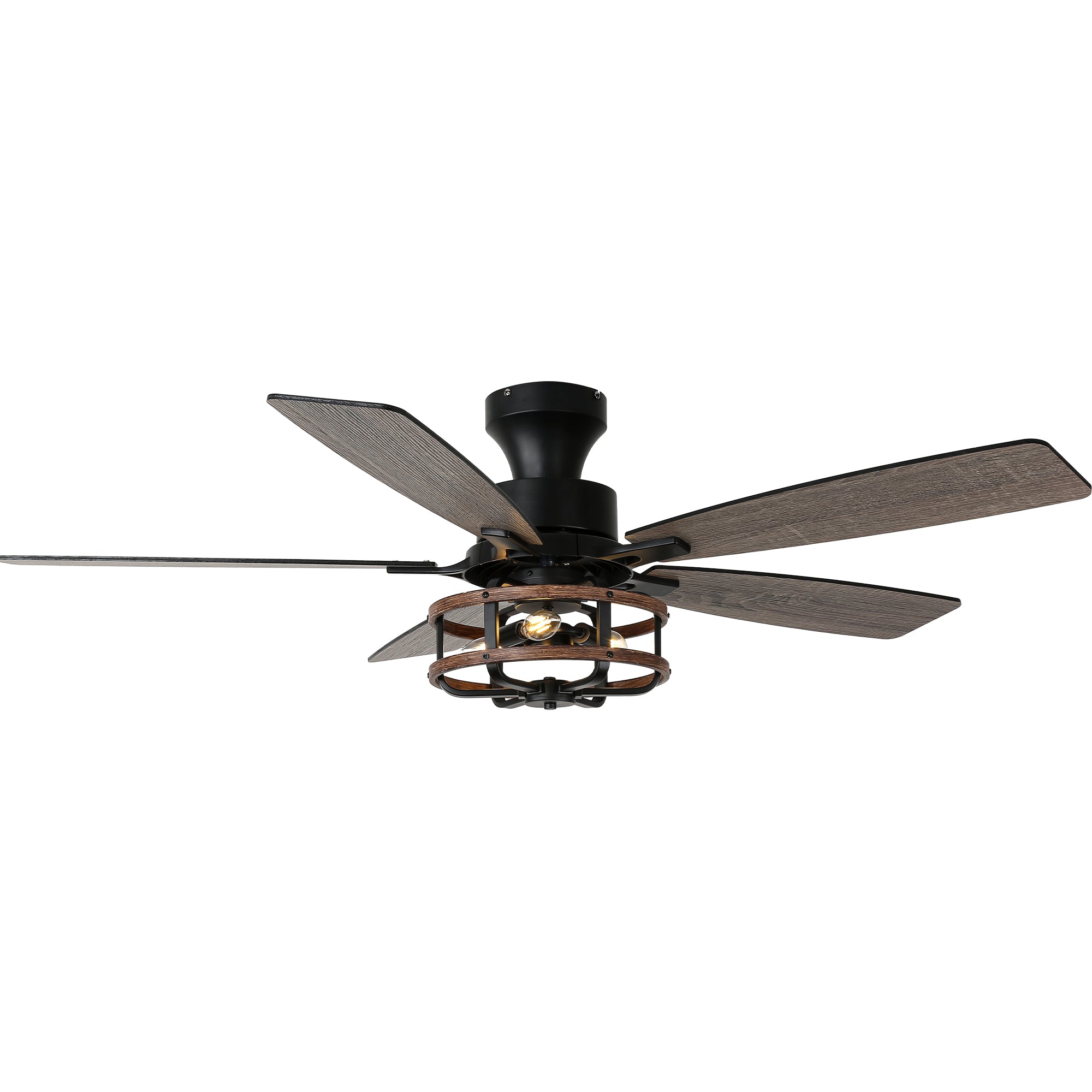 52 Inch Farmhouse Flush Mount Ceiling Fan with Lights and Remote, 6 Speeds DC Motor Reversible Low Profile Ceiling Fan for Living Room