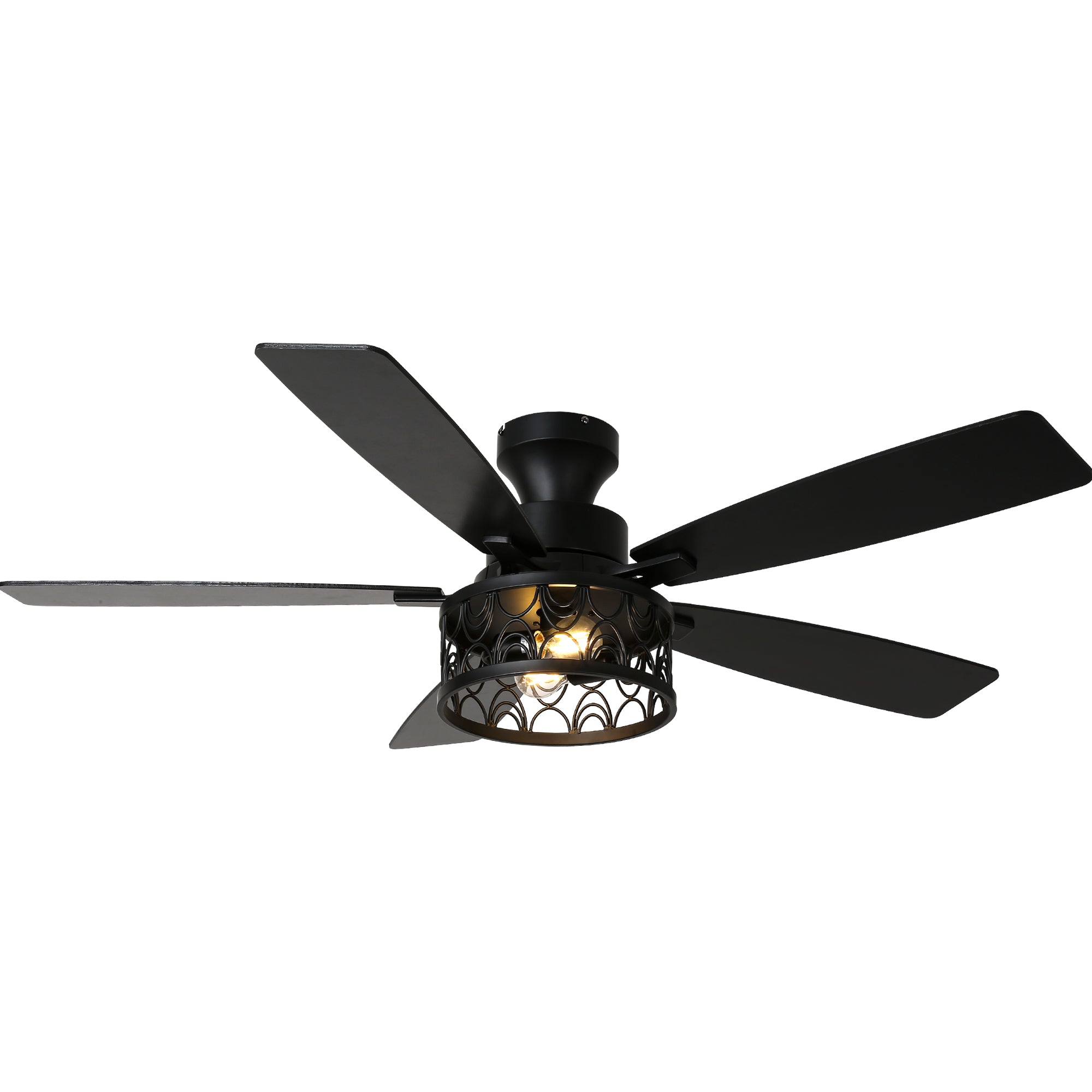52 Inch Industrial Flush Mount Ceiling Fan with Lights and Remote Control, 6 Speeds Reversible Caged Ceiling Fan for Low Profile