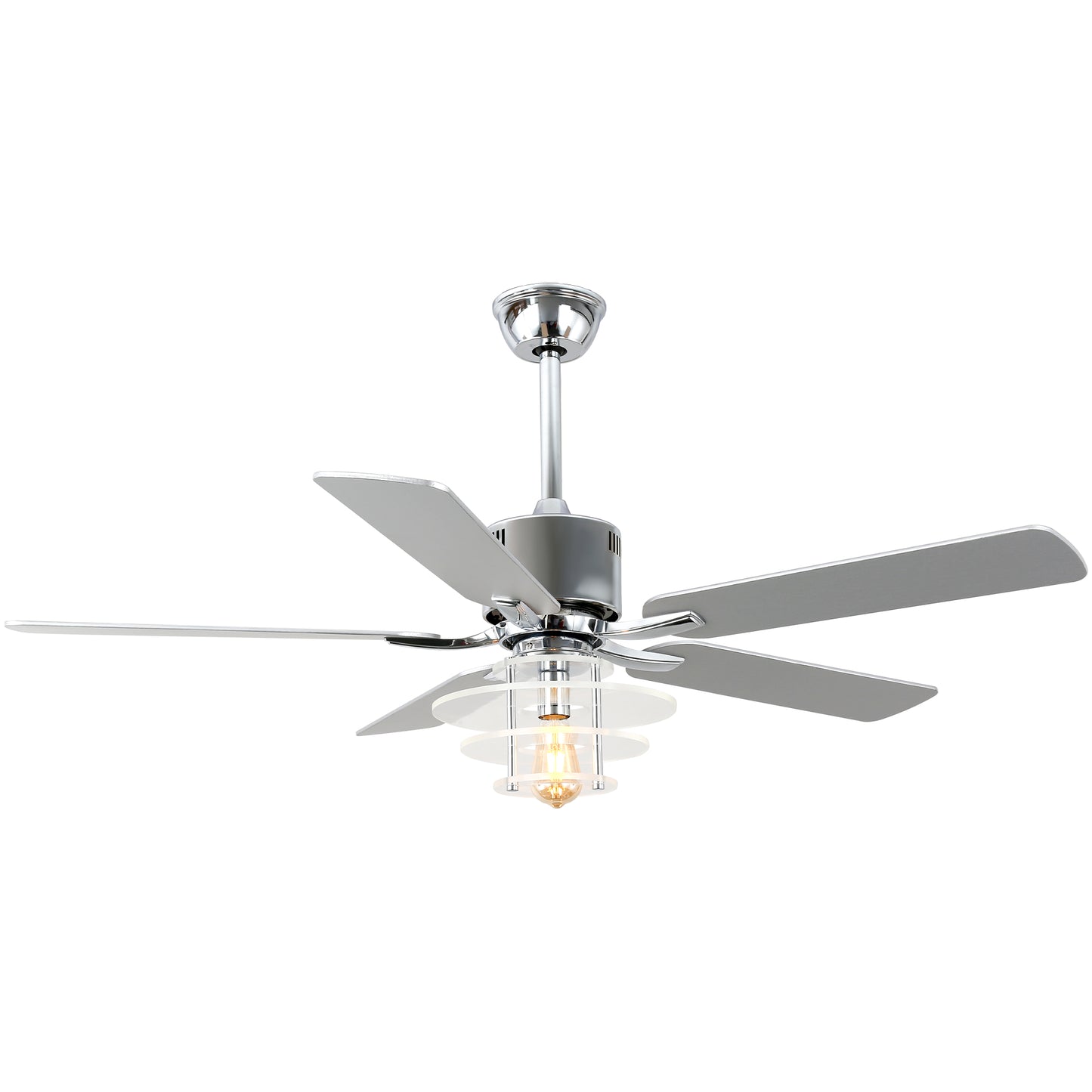 BellaDepot 52" Modern Black or Chrome Acrylic Shade Ceiling Fan with Remote Control, 5 Blades Standard Ceiling Fan with Lights - DC5222-B/C