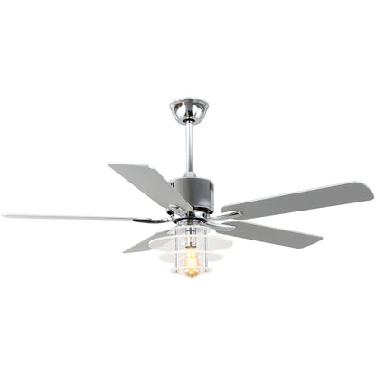 BellaDepot 52" Modern Black or Chrome Acrylic Shade Ceiling Fan with Remote Control, 5 Blades Standard Ceiling Fan with Lights - DC5222-B/C
