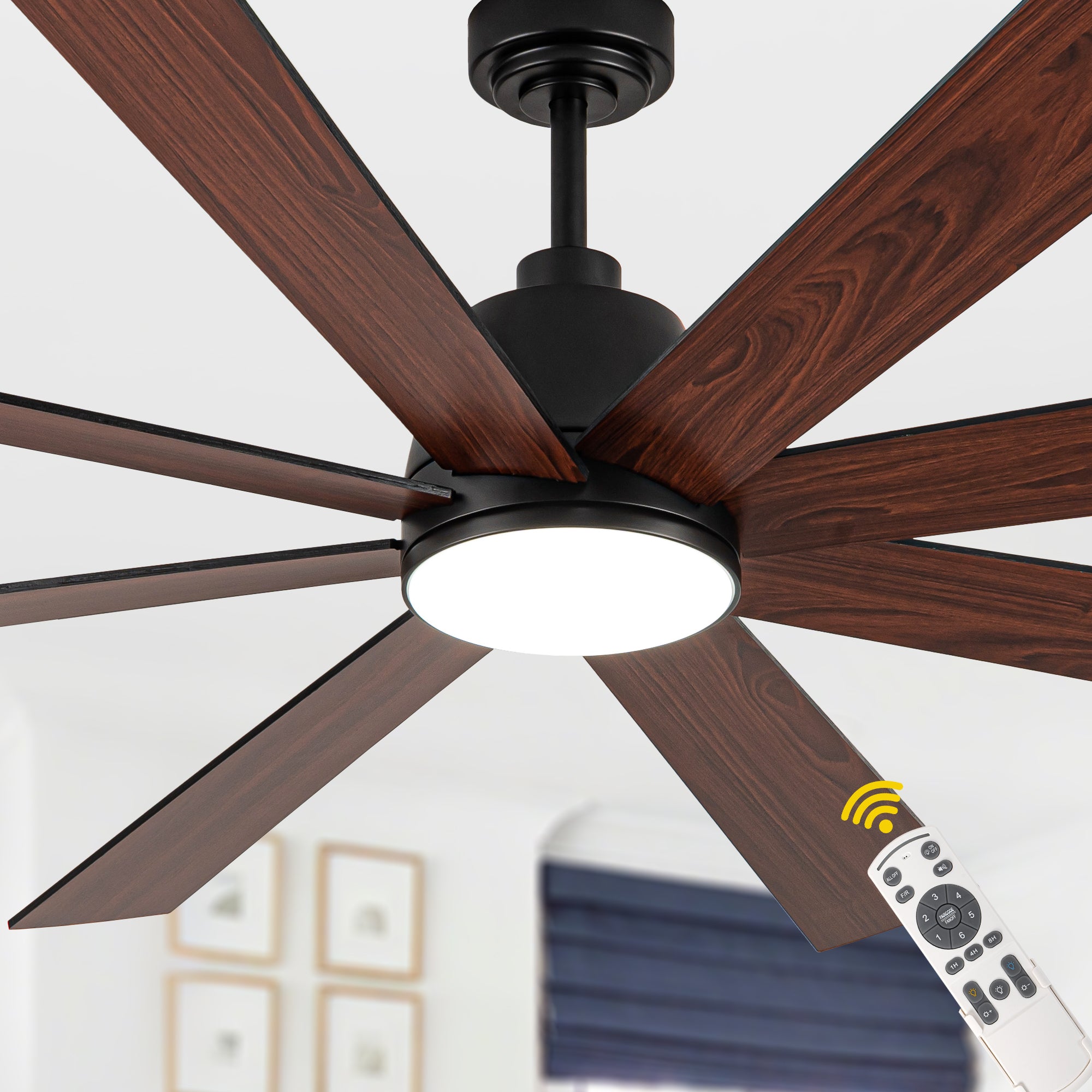 72 Inch Black Modern Ceiling Fan with LED Light and Remote, 6 Speeds DC Motor Reversible Extra Large Ceiling Fan for Living Room