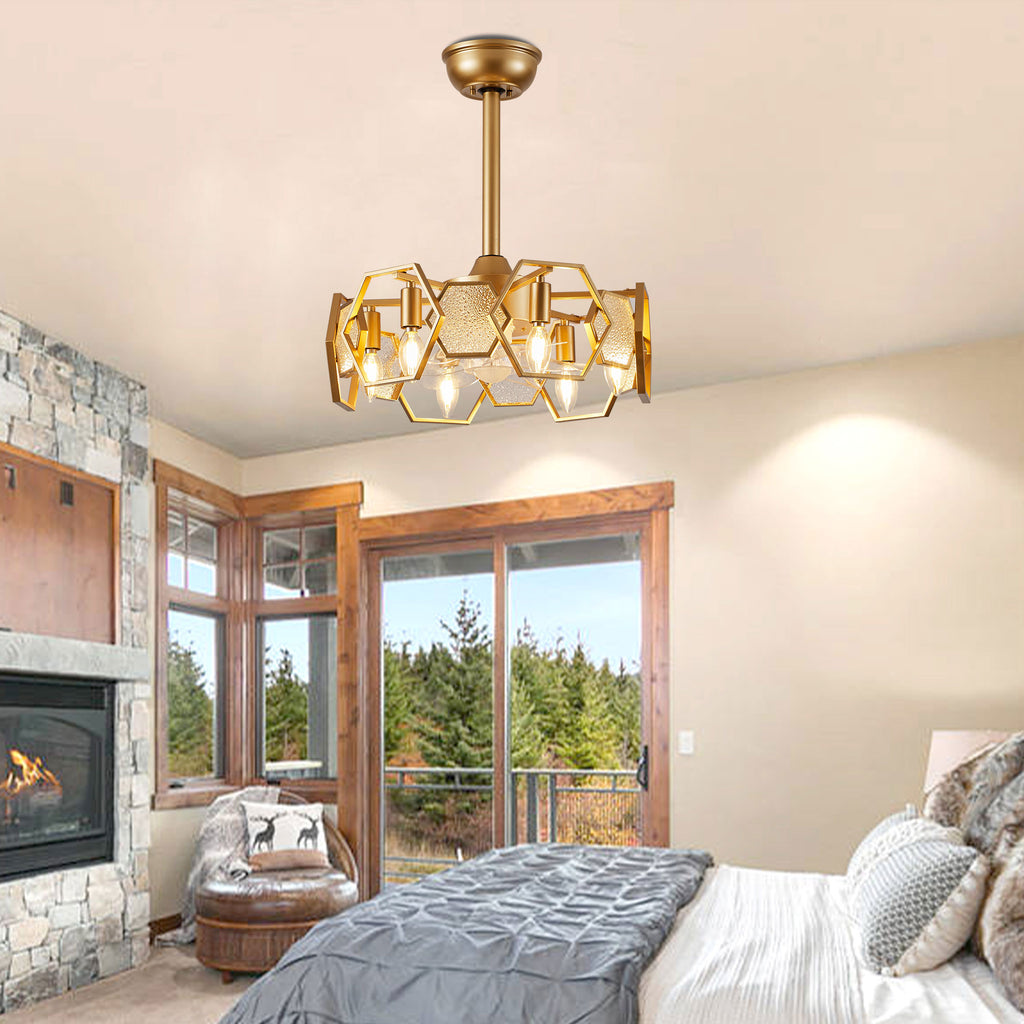 DC1903-BellaDepot 18.9" Gold/Black/Silver Finish Geometric Reversible Ceiling Fan with 6 Lights and Remote