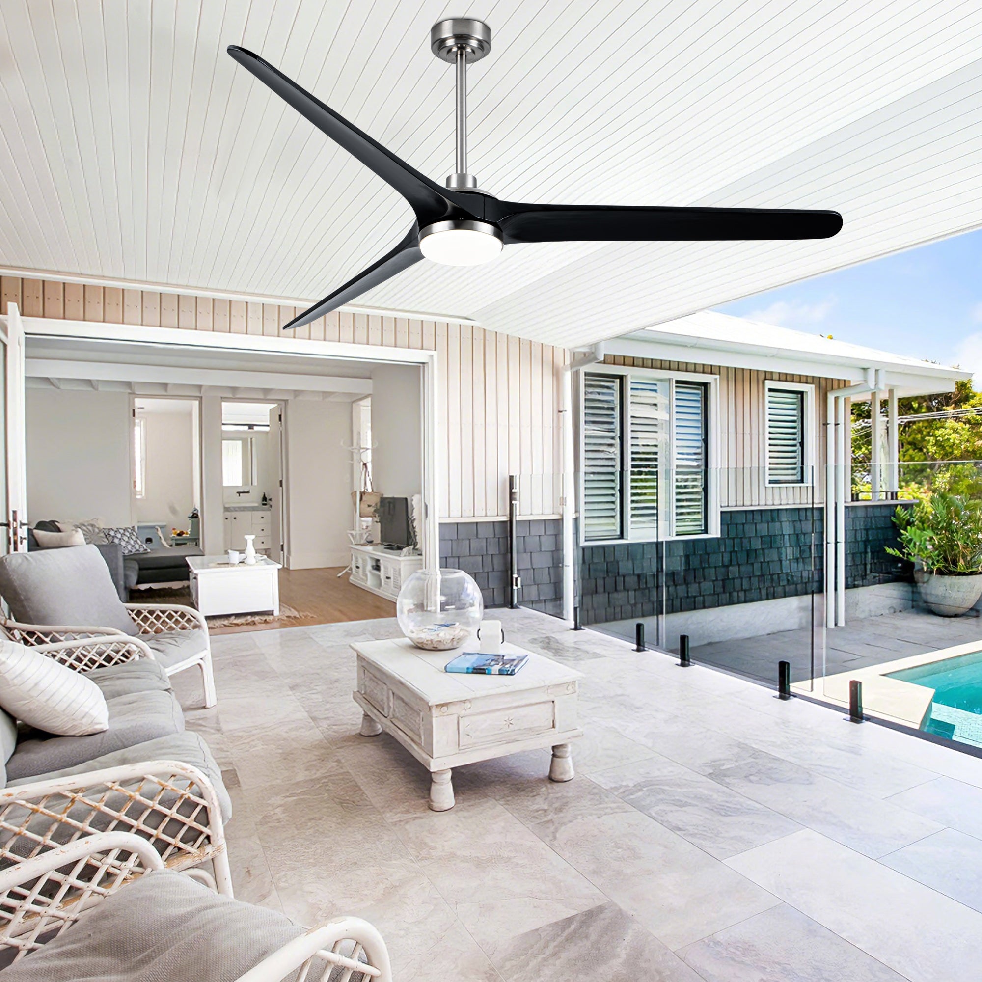 72 Inch Modern Farmhouse Extra Large Ceiling Fan with Dimmable LED Light and Remote, 6 Speeds DC Motor Reversible Ceiling Fan for Large Room