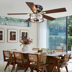 52 Inch Modern Glam Crystal Flush Mount Ceiling Fan with Lights and Remote, 6 Speeds DC Motor Reversible Low Profile Ceiling Fan